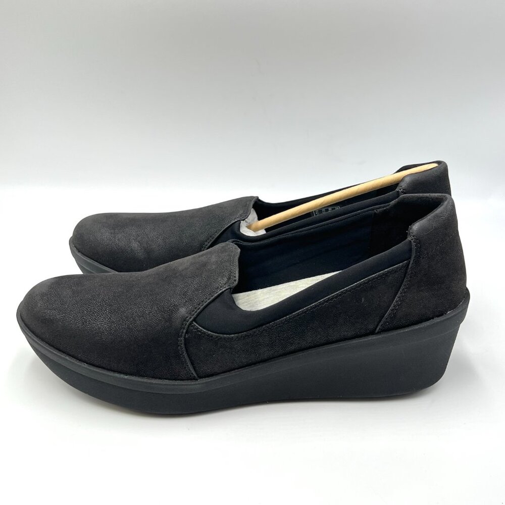 Clarks Womens Size 11 Step Rose Moon Black Comfort Wedges Loafers Shoes New - Picture 5 of 13